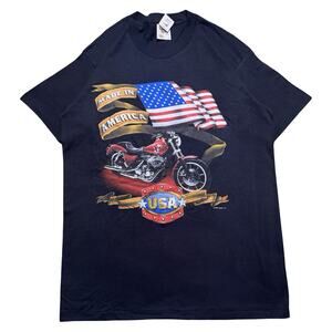 Vintage 90s Made In America Biker Graphic T Shirt Black Mens L NWT River Gold